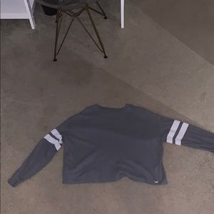 Hollister grey and white cropped long sleeve